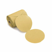 Roll of Mirka Gold 6-inch PSA sanding discs in 120 grit with sticky back adhesive