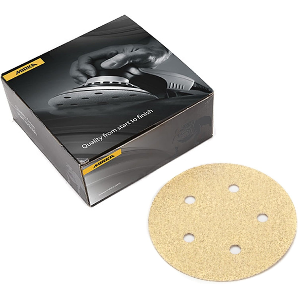 Mirka Bulldog Gold sanding disc box with one 5-hole PSA sanding disc