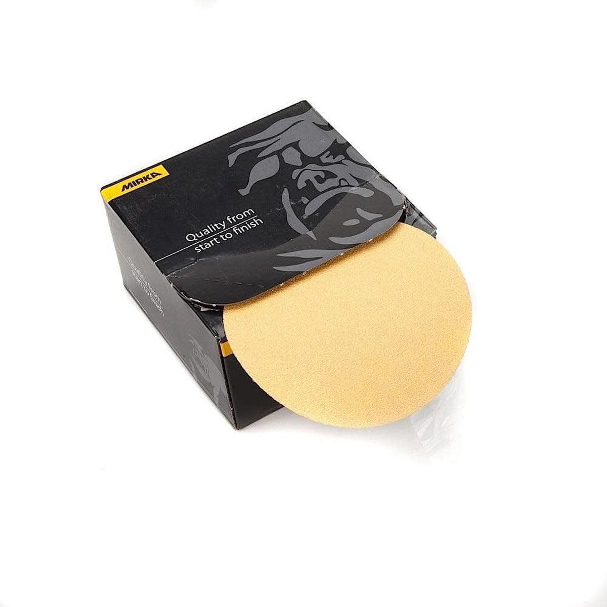 Mirka Gold 5-inch P180 no-hole sanding disc pack with dispenser box