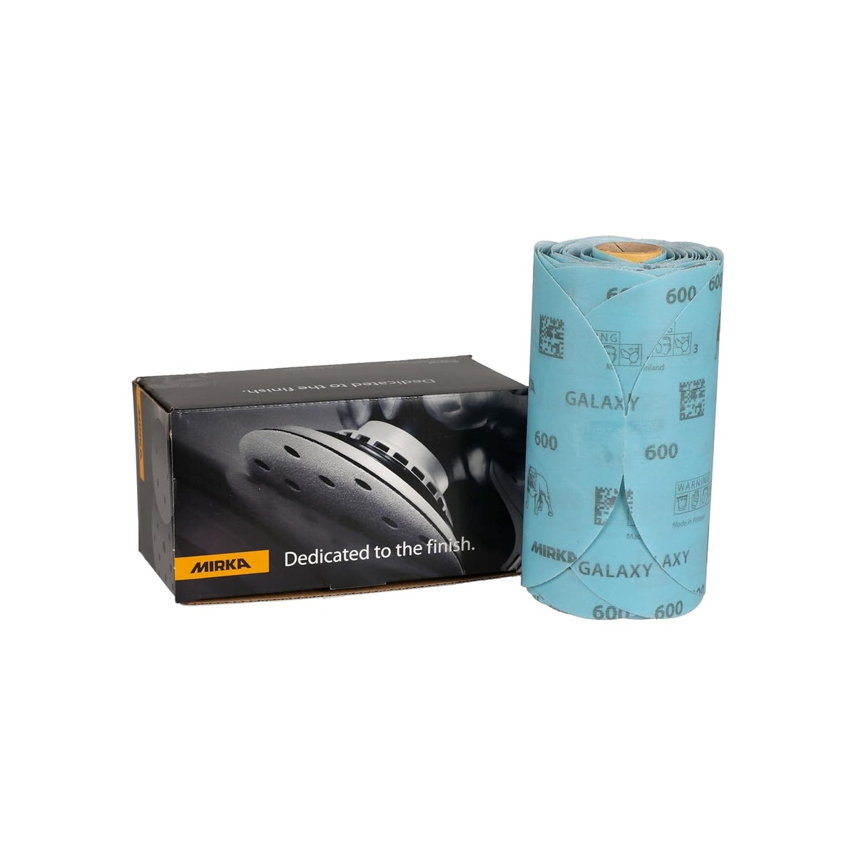 Mirka Galaxy 600 grit PSA sanding disc roll with branded box
