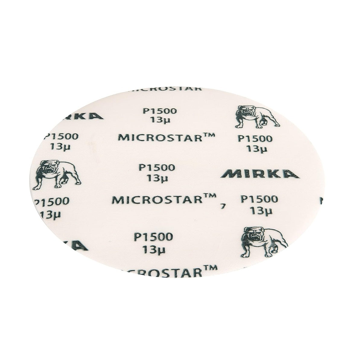 Mirka Microstar 6-in. hook and loop sanding disc showing P1500 13µ print
