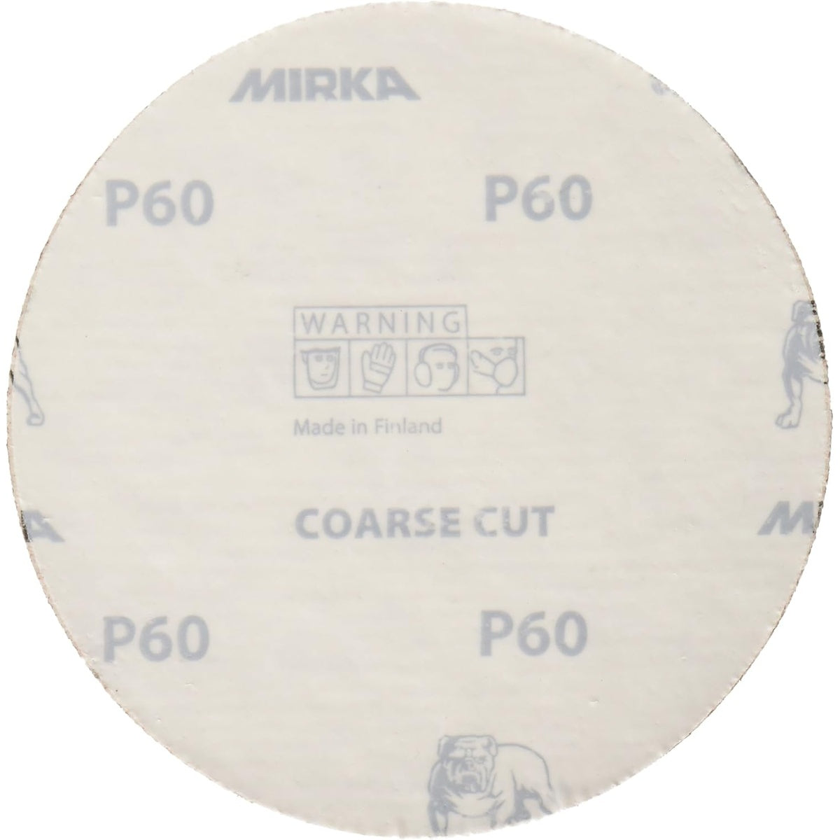 Back side of Mirka Coarse Cut 5-in. P60 PSA sanding disc