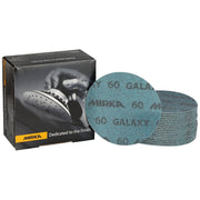 Mirka Galaxy 5-in. 60 grit hook and loop sanding discs with box and 50-pack stack