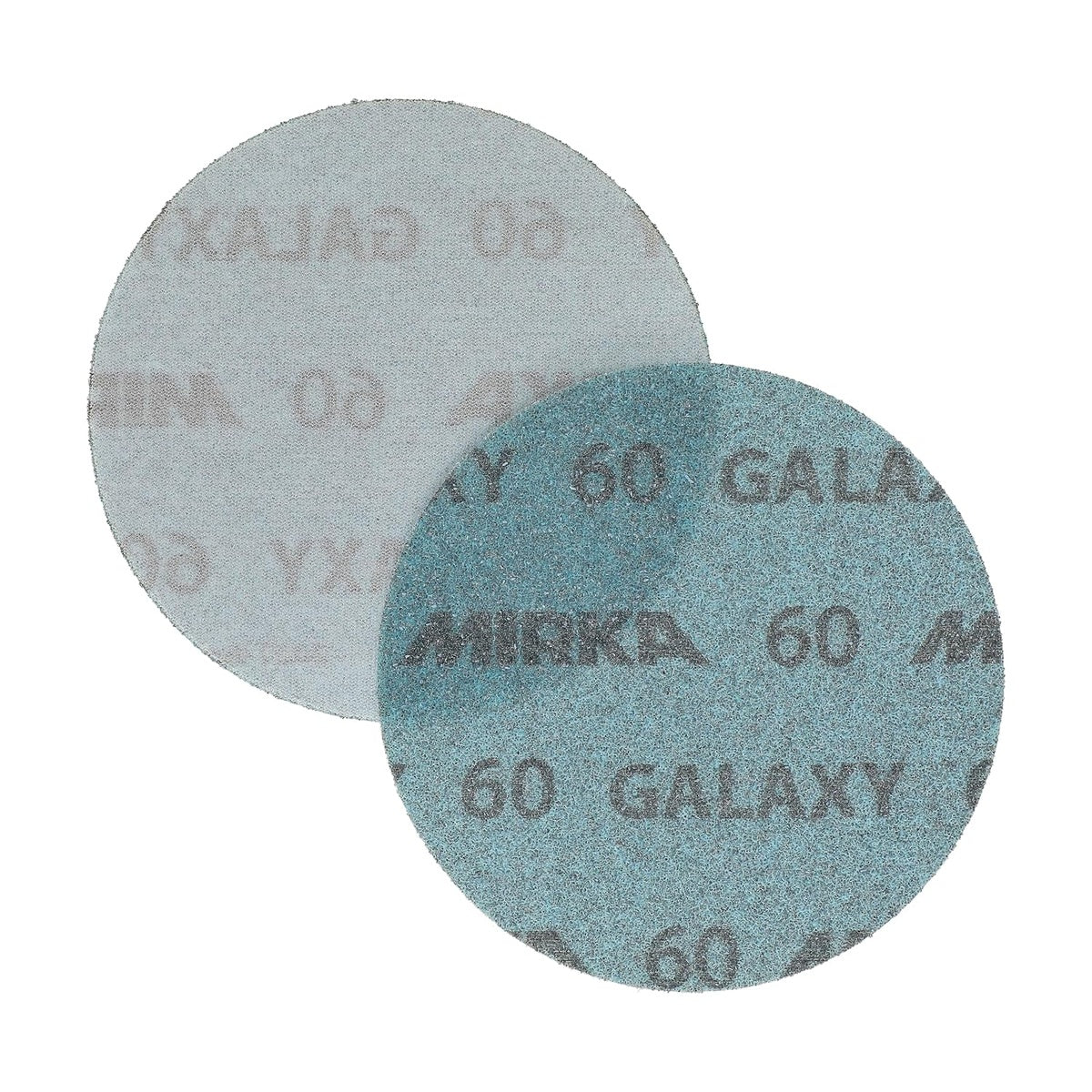 Mirka Galaxy 5-in. sanding disc showing abrasive face and hook-and-loop backing
