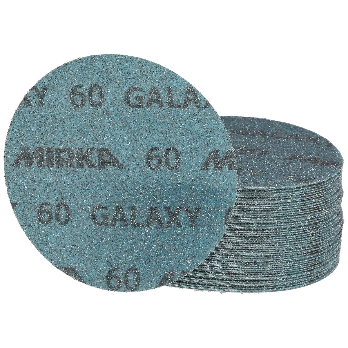Mirka Galaxy 60 grit 5-in. sanding discs stacked in 50-pack