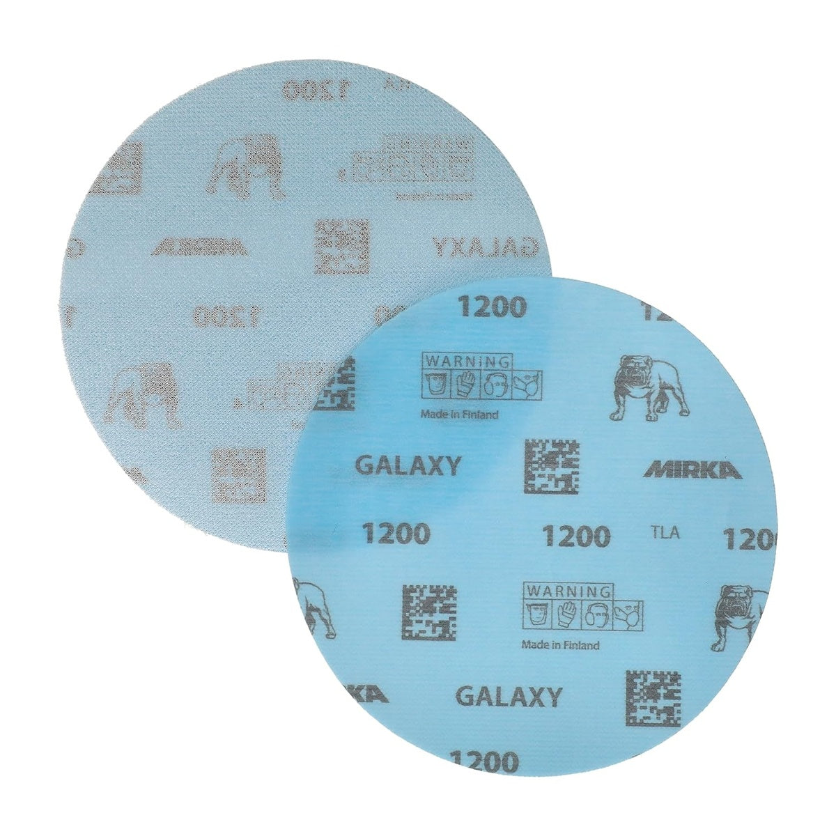 Front and back view of Mirka Galaxy 1200 grit 6-in. sanding disc