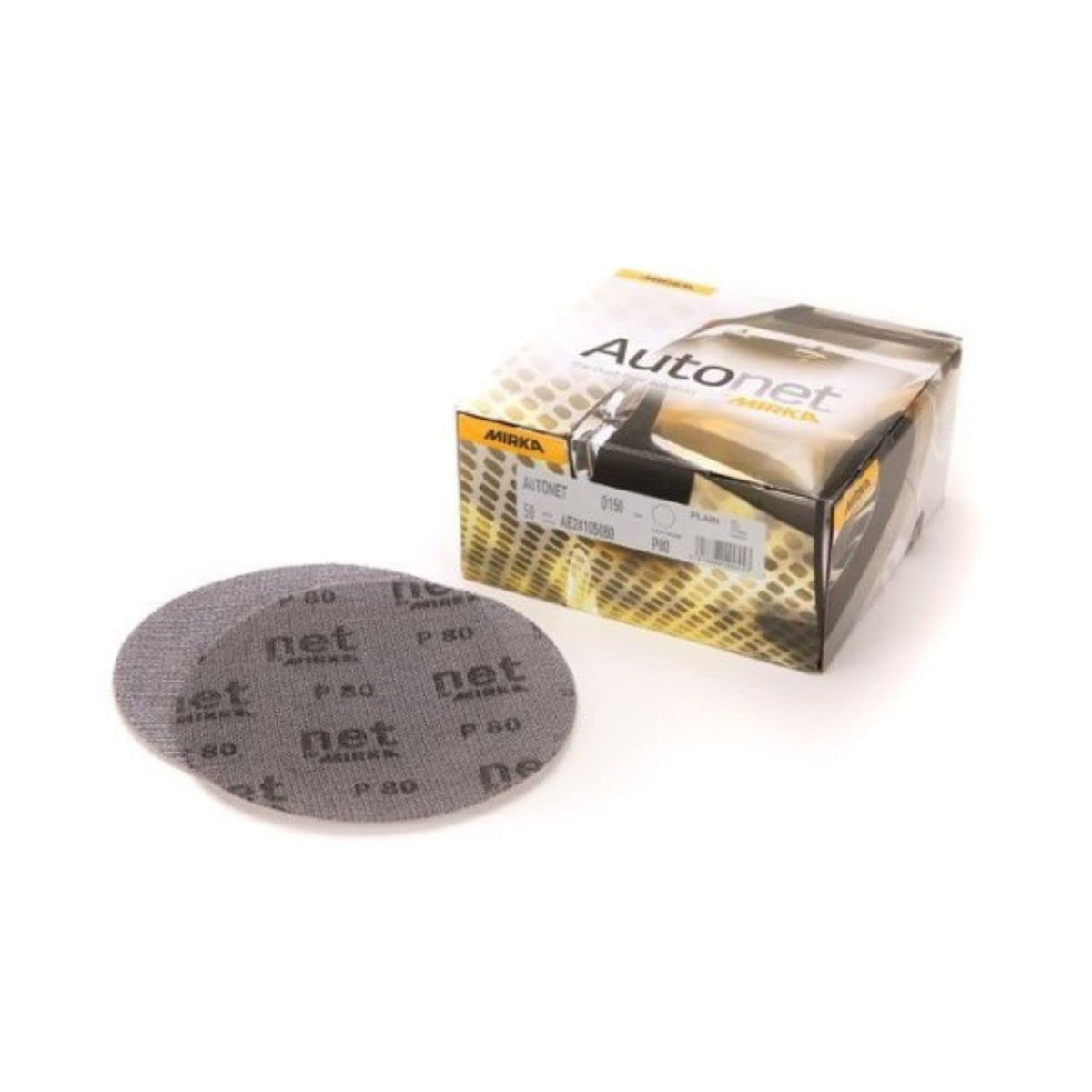 Mirka Autonet 5-inch 240 grit mesh sanding disc with product box