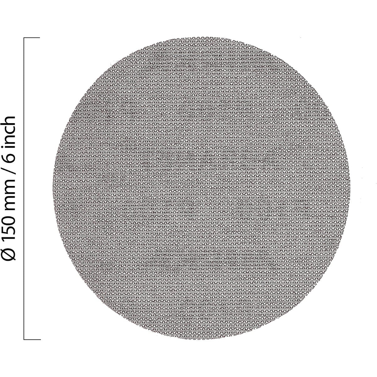 Mirka Abranet 6-inch mesh sanding disc with 150 mm and 6 inch size callout