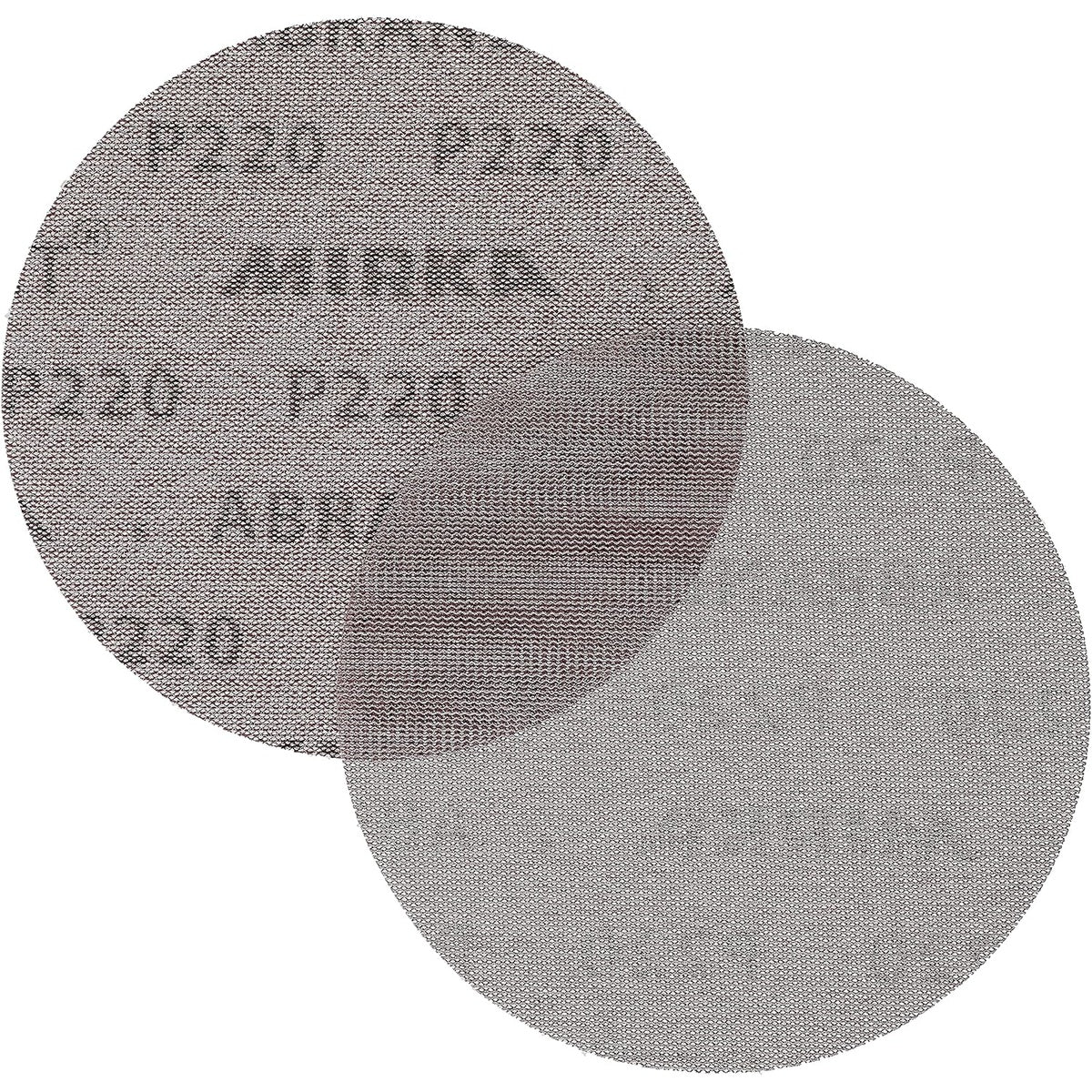 Front and back view of Mirka Abranet P220 sanding discs