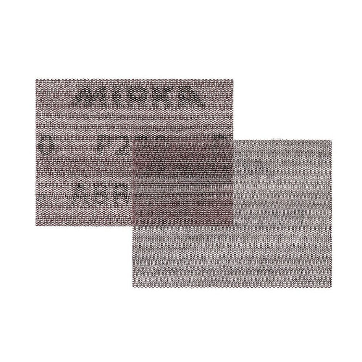 Mirka Abranet 3 in. x 4 in. P240 mesh sanding sheets stacked and overlapped