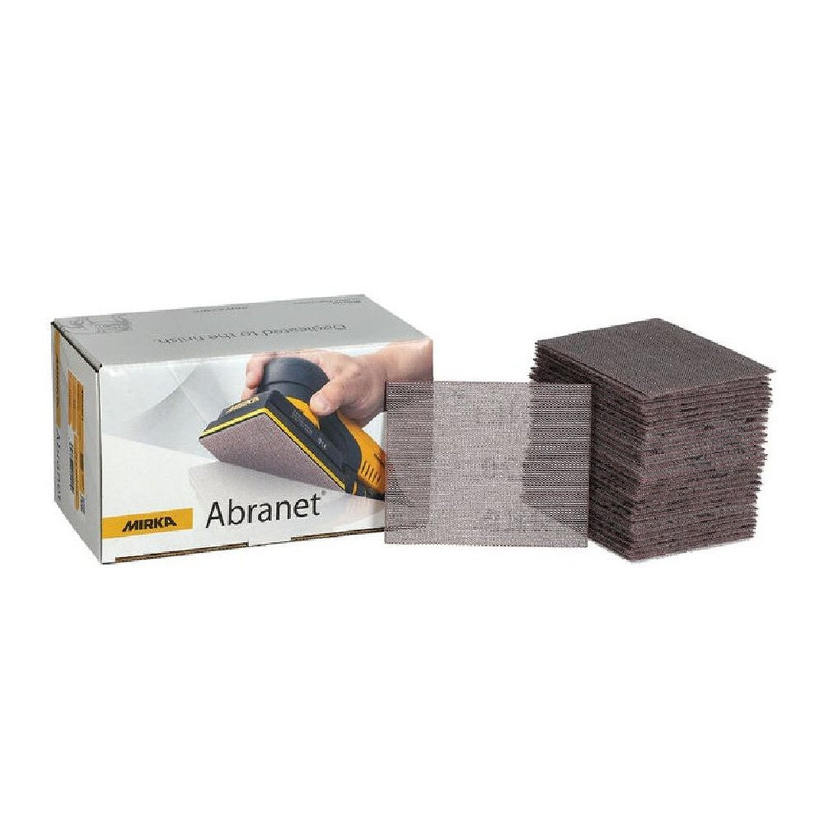 Mirka Abranet 3 in. x 4 in. P240 mesh sanding sheets with retail box and stack