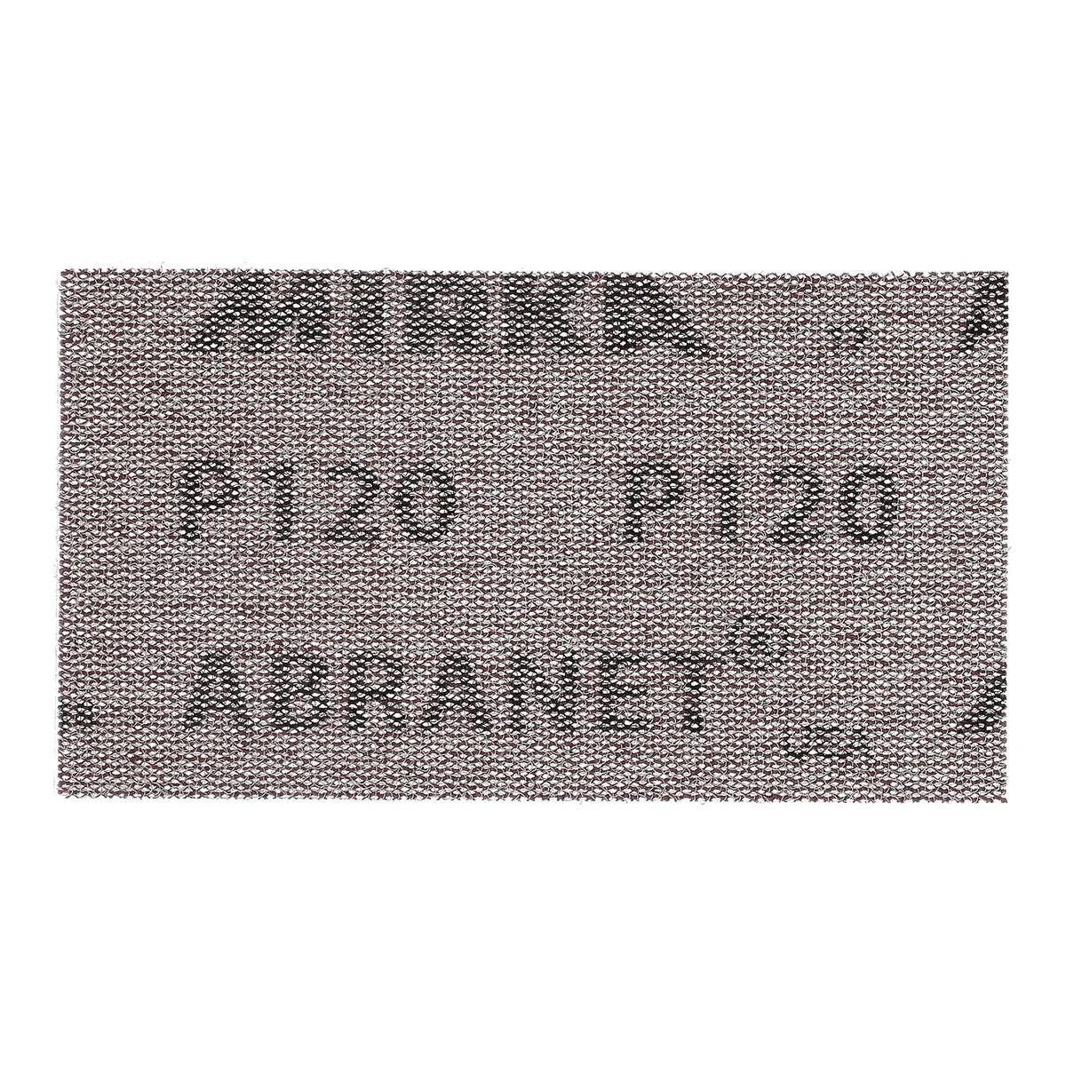 Close-up of Mirka Abranet 120 grit mesh sanding sheet marked 70 x 125 mm
