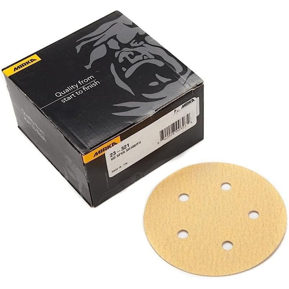 Mirka Bulldog Gold PSA sanding disc box and 5-hole disc