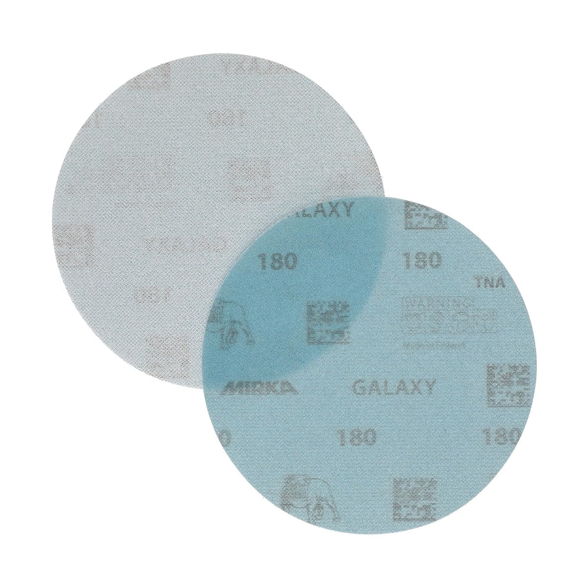 Mirka Galaxy 5-inch hook and loop sanding disc showing front and back
