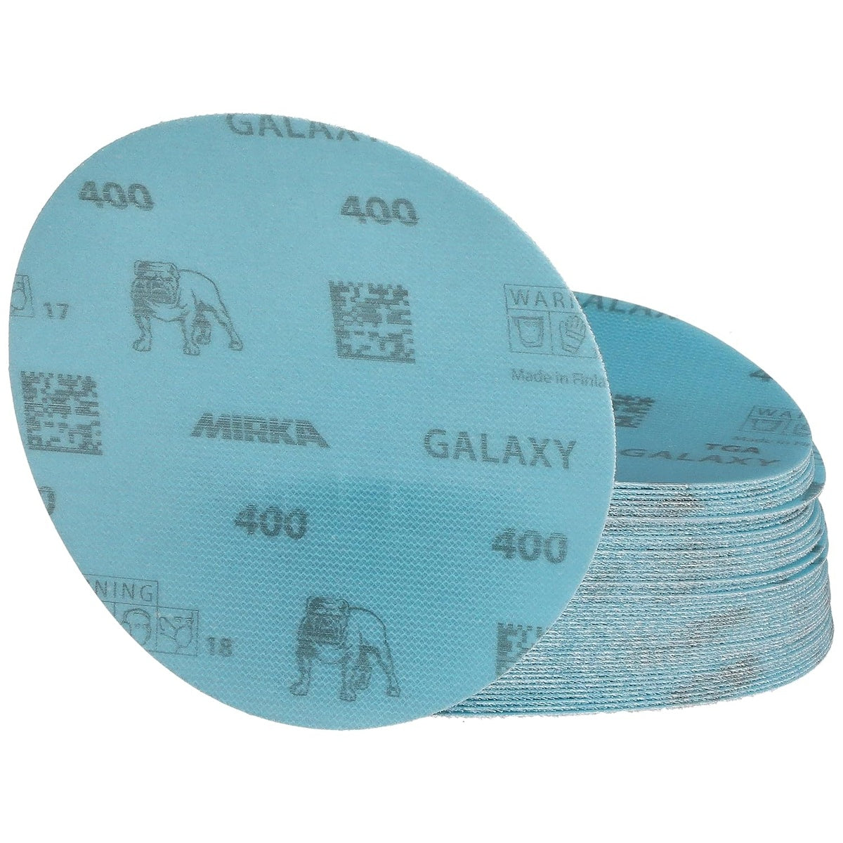 Stack of Mirka Galaxy 5-in. 400 grit sanding discs