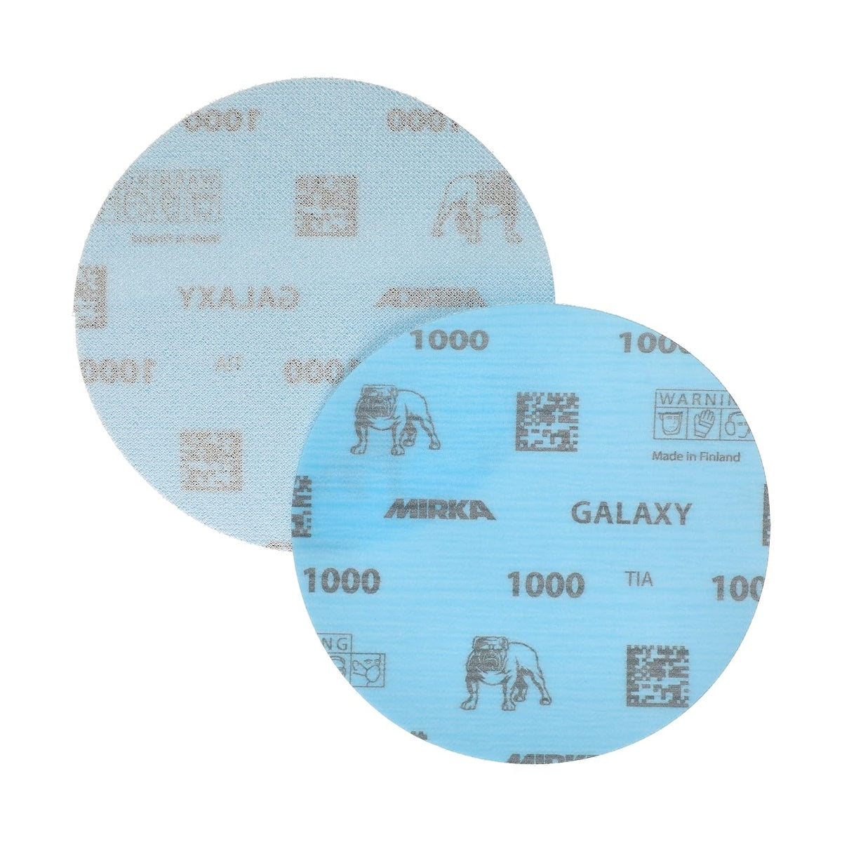 Front and back view of Mirka Galaxy 5-in. 1000 grit sanding disc