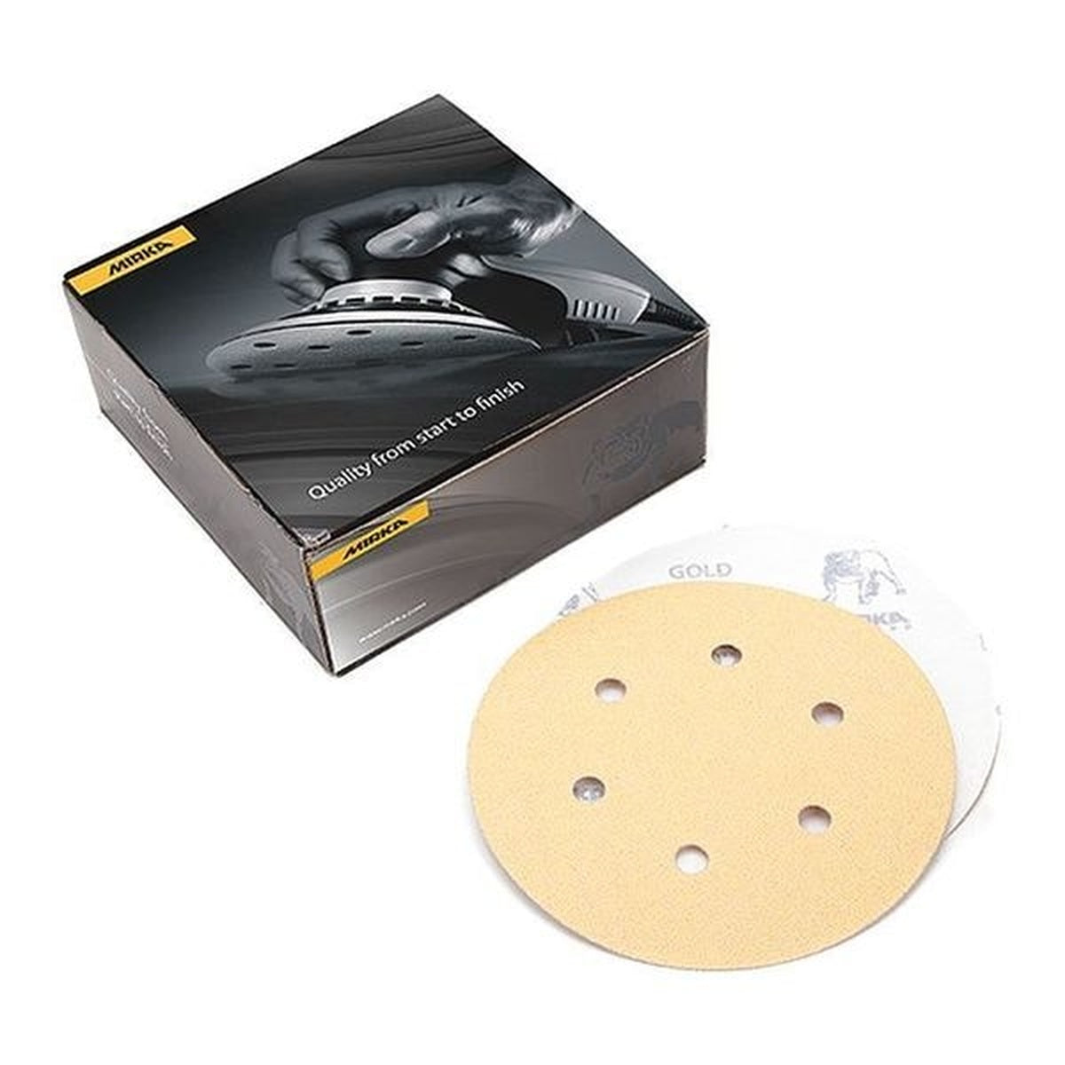 Mirka Gold 5-in. P500 hook and loop sanding discs pack with no-hole aluminum oxide discs
