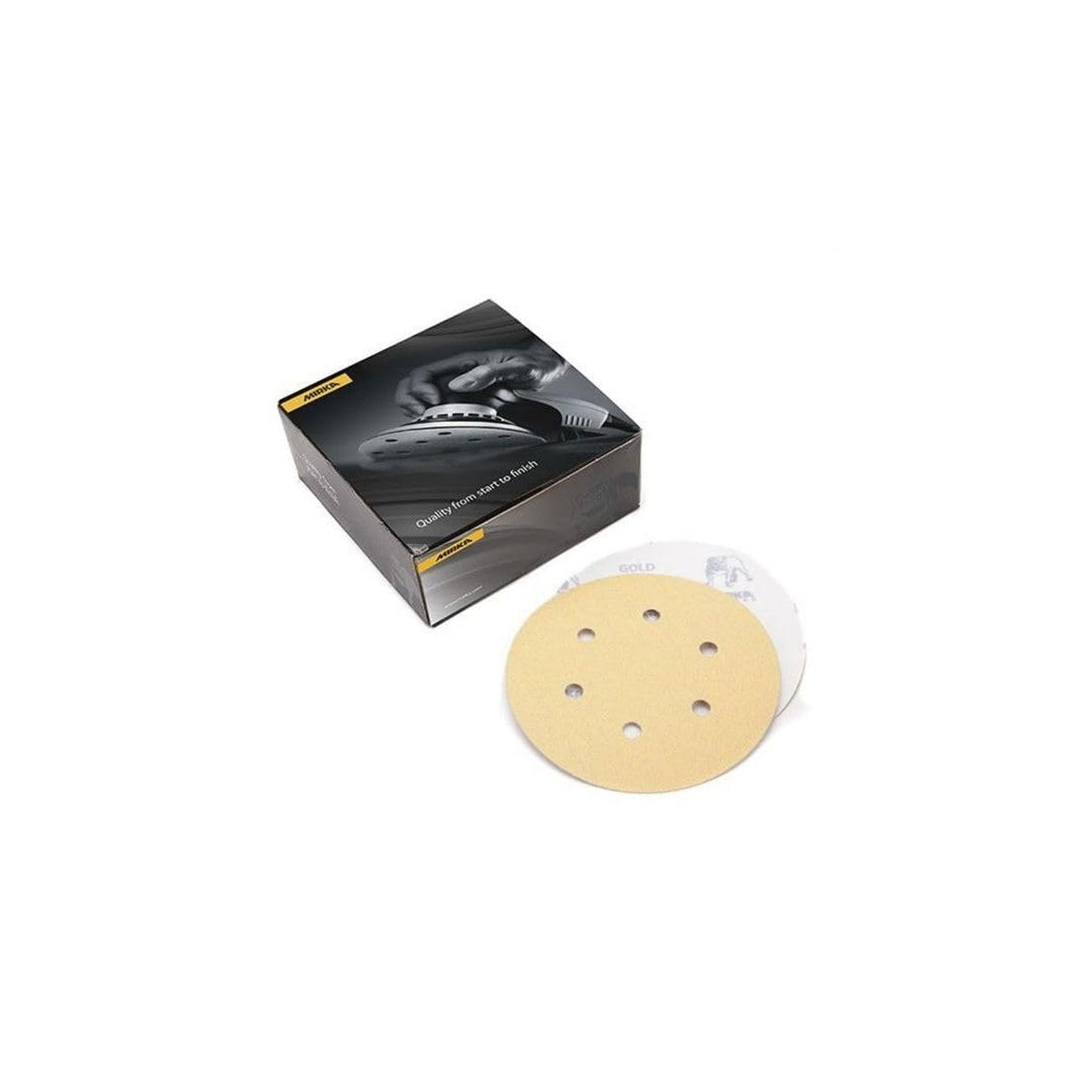 Mirka Bulldog Gold 5-inch 800 grit hook and loop sanding disc with box