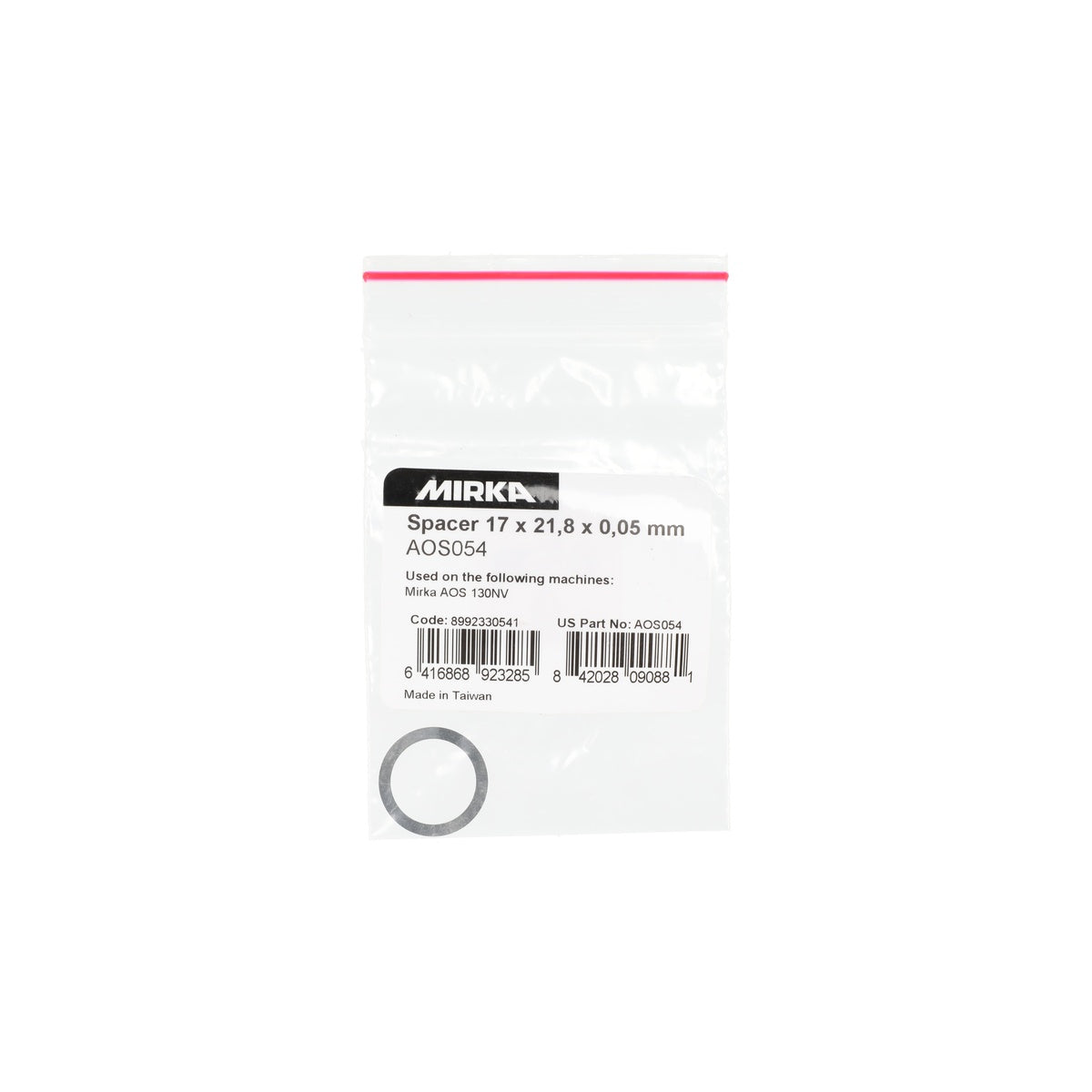 Mirka AOS054 spacer in package for AOS 130NV, 17 x 21.8 x 0.05 mm