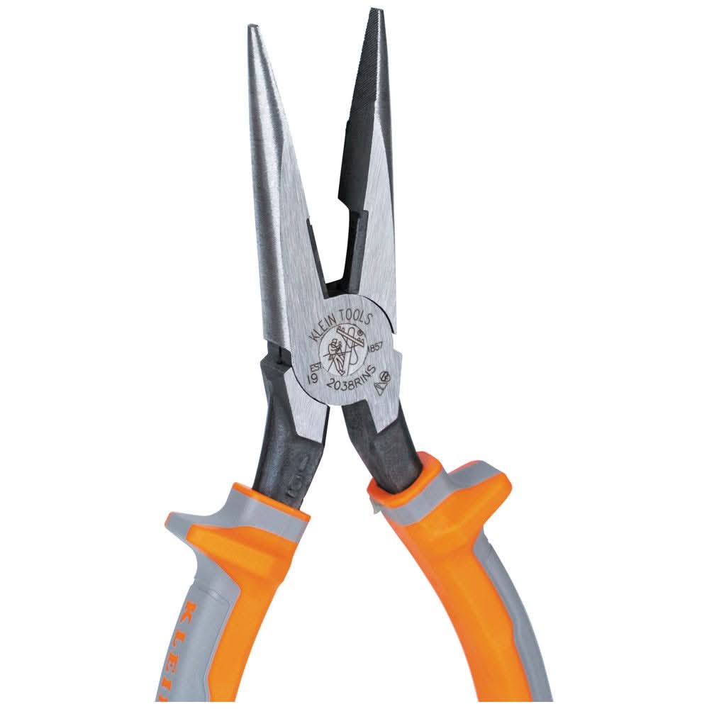 Klein Tools 2038RINS Pliers, Long Nose Side-Cutters, Insulated, 8-Inch