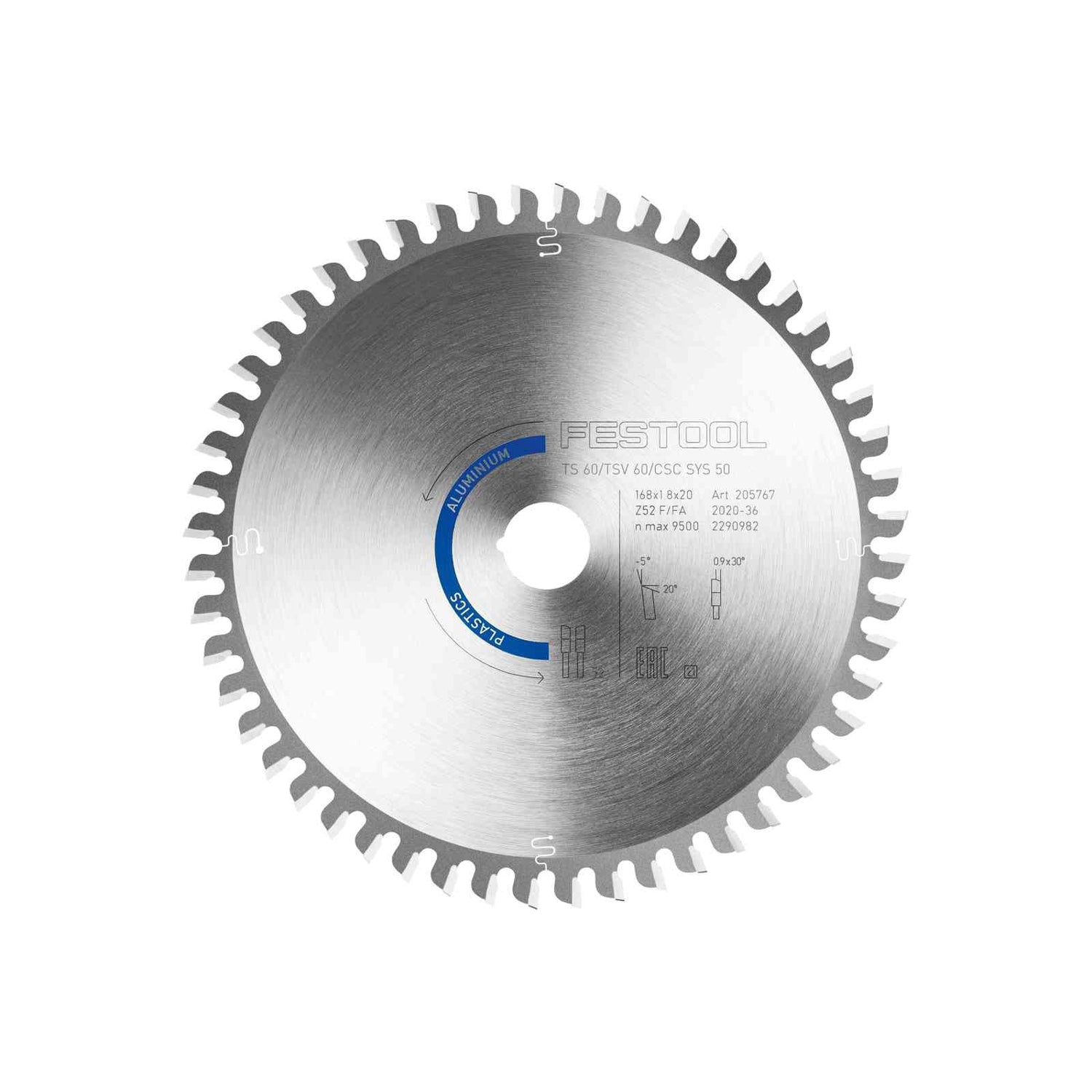 Festool 205774 ALUMINIUM/PLASTICS HW 168x1,8x20 F/FA 52 168mm 52T Saw Blade
