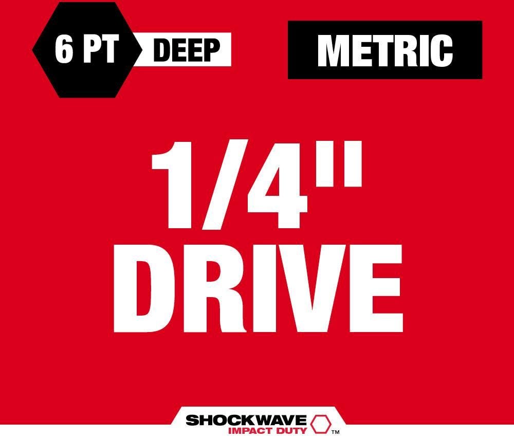 Milwaukee 49-66-7003 14-Piece SHOCKWAVE 1/4-Inch Metric Deep 6-Point Impact Duty Socket Set