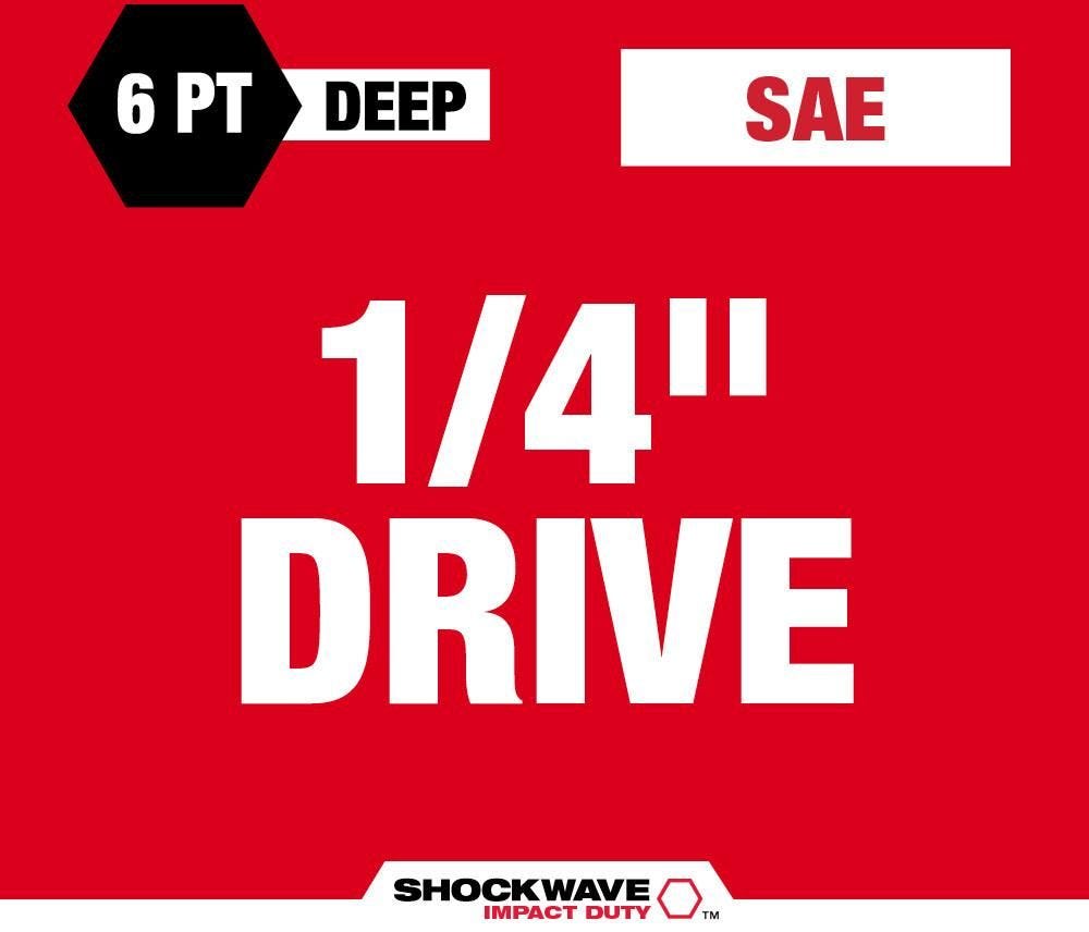 Milwaukee 49-66-7001 10-Piece SHOCKWAVE 1/4-Inch SAE Deep 6-Point Impact Duty Socket Set