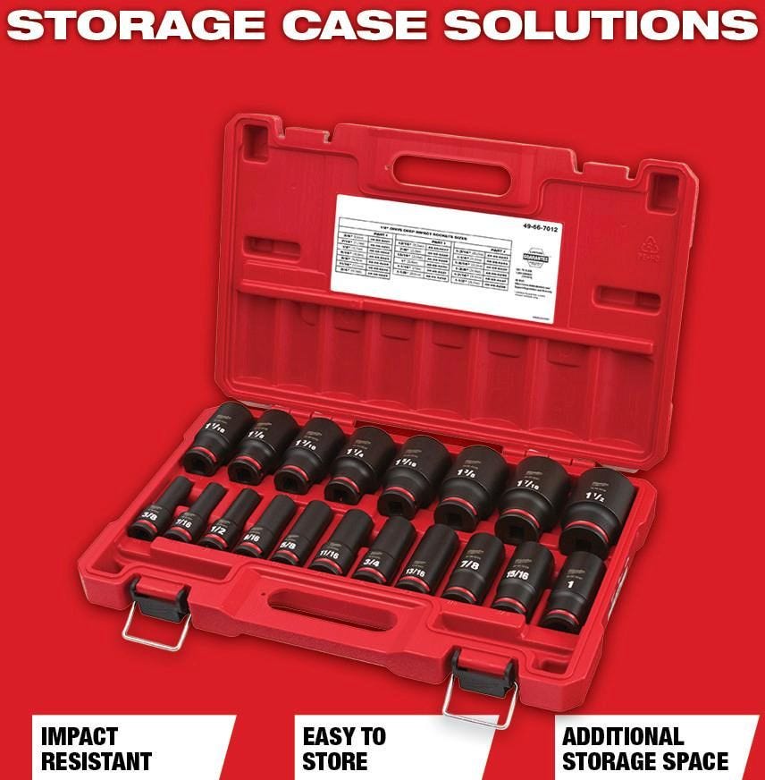 Milwaukee 49-66-7012 19-Piece SHOCKWAVE 1/2-Inch Drive SAE Deep 6-Point Impact Duty Socket Set