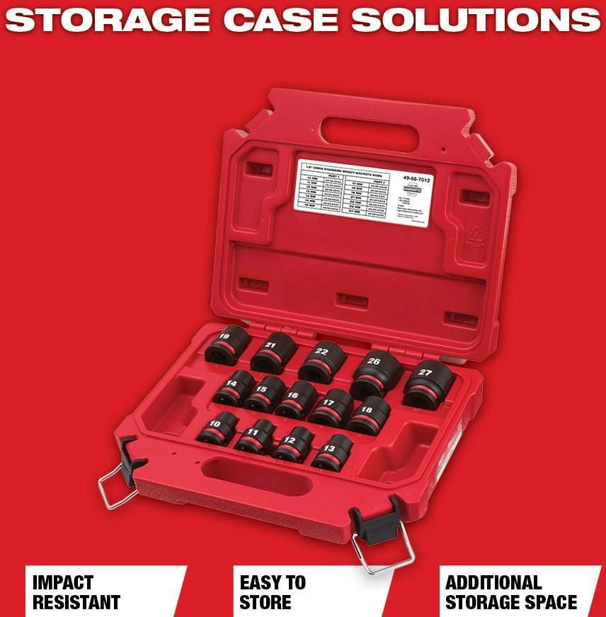 Milwaukee 49-66-7014 14-Piece SHOCKWAVE 1/2-Inch Drive Metric Deep 6-Point Impact Duty Socket Set