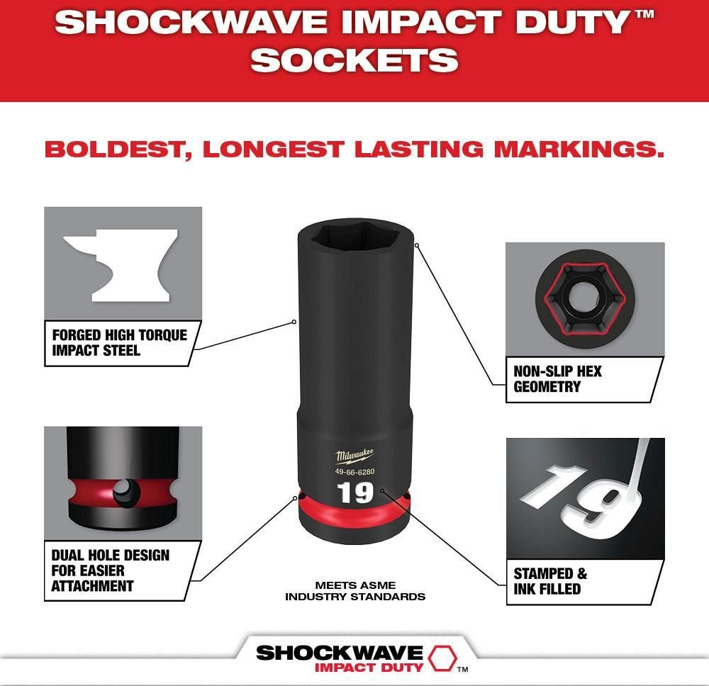 Milwaukee 49-66-7015 29-Piece SHOCKWAVE 1/2-Inch Drive Metric Deep 6-Point Impact Duty Socket Set