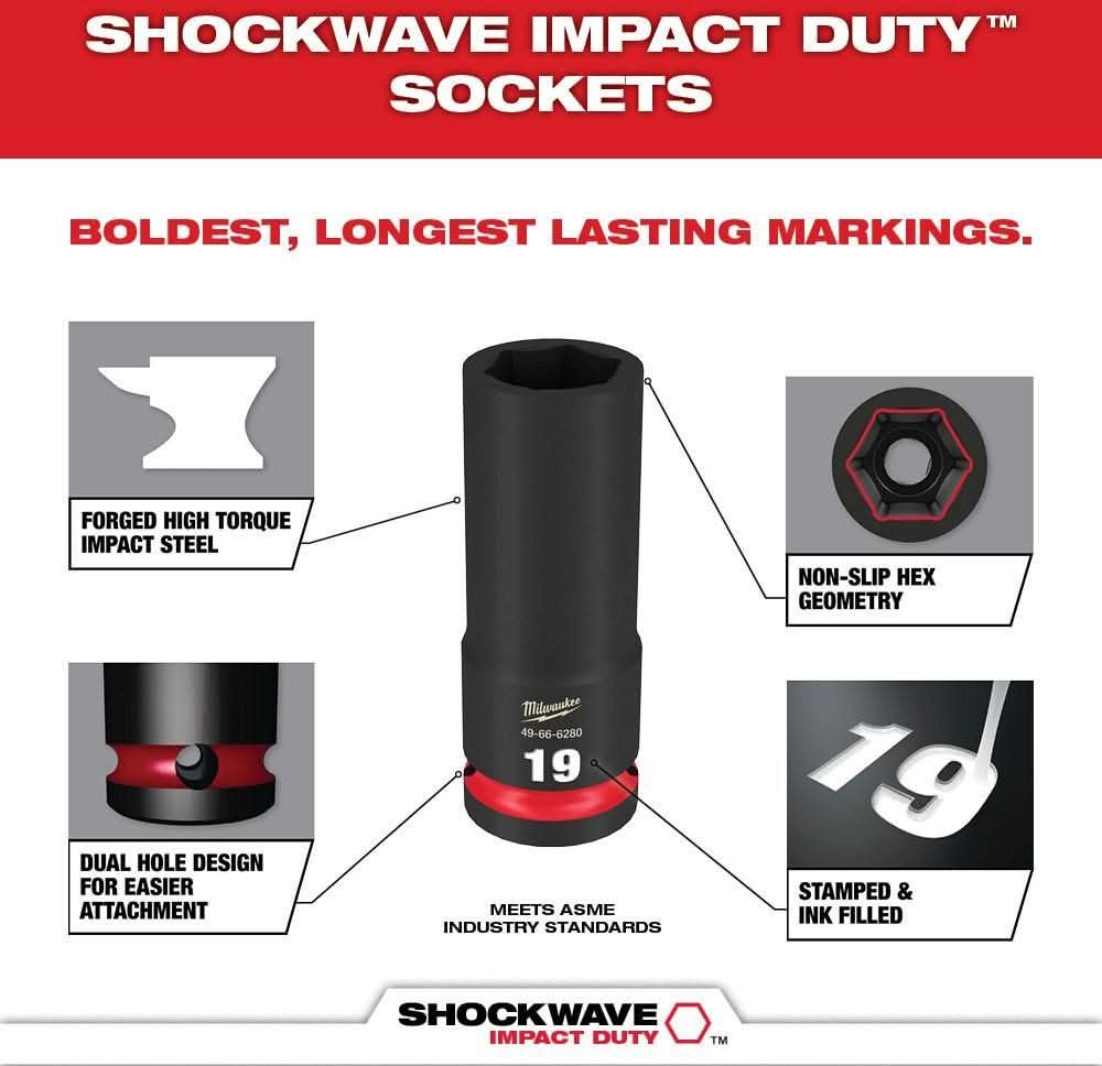 Milwaukee 49-66-7021 8-Piece SHOCKWAVE 3/8-Inch Drive Metric Deep 6-Point Impact Duty Socket Set