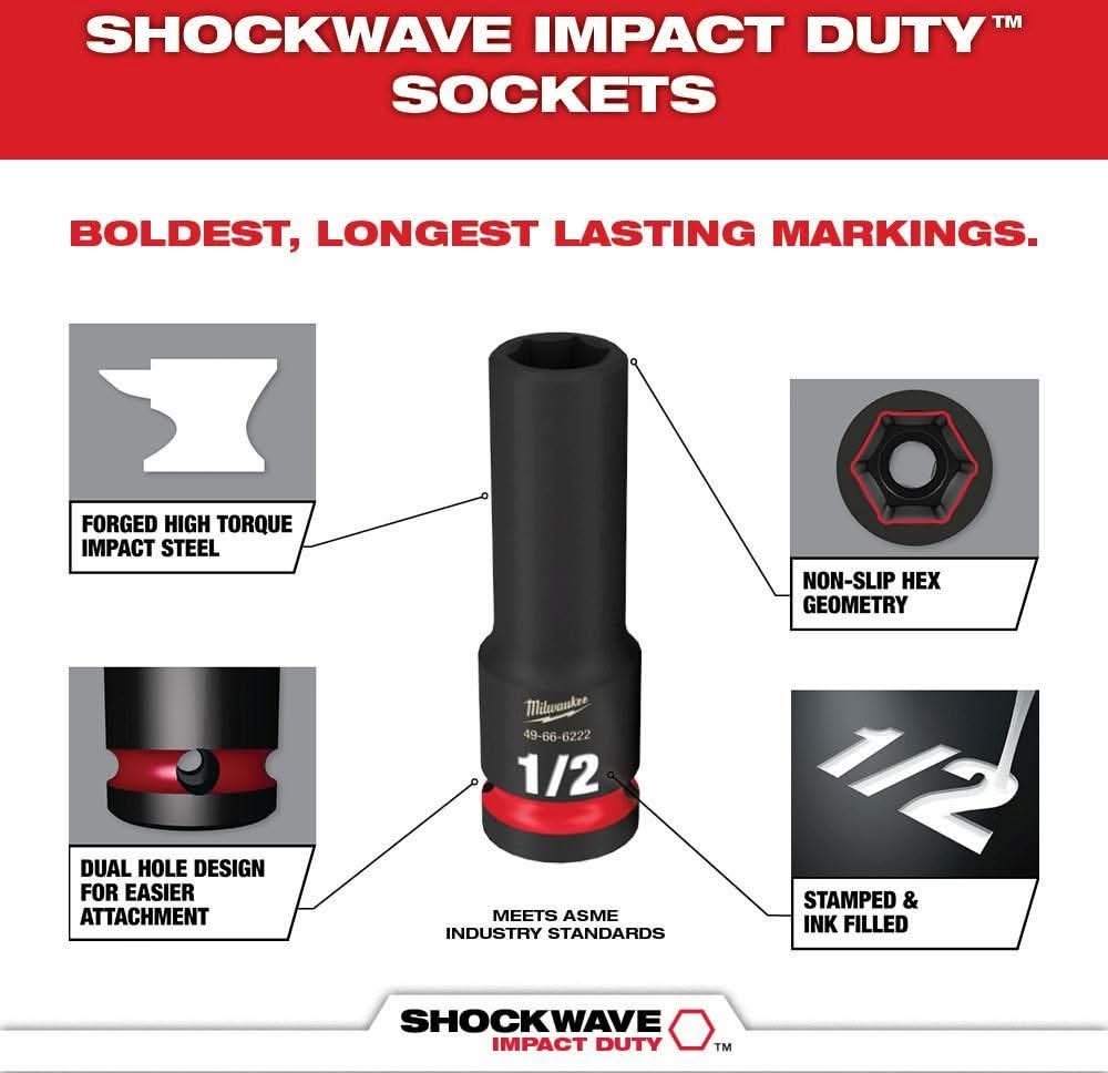 Milwaukee 49-66-7006 12-Piece SHOCKWAVE 3/8-Inch Drive SAE Deep 6