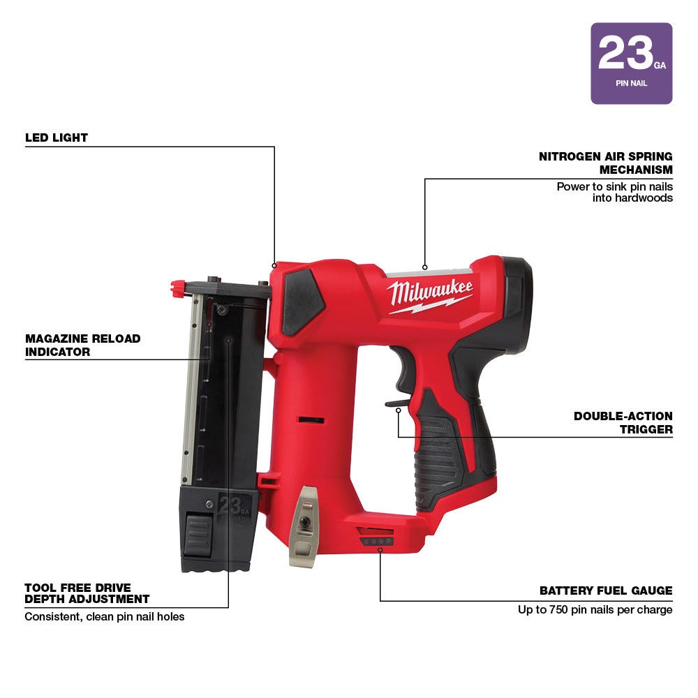 Milwaukee 2540-20 M12 Cordless 23-Gauge Pin Nailer 6.0Ah Kit