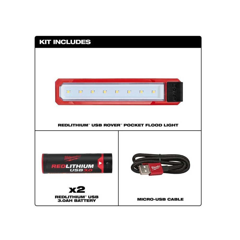 Milwaukee 445 Lumens LED REDLITHIUM USB Rover Pocket Flood Light Kit with Two USB 3.0 Ah Batteries