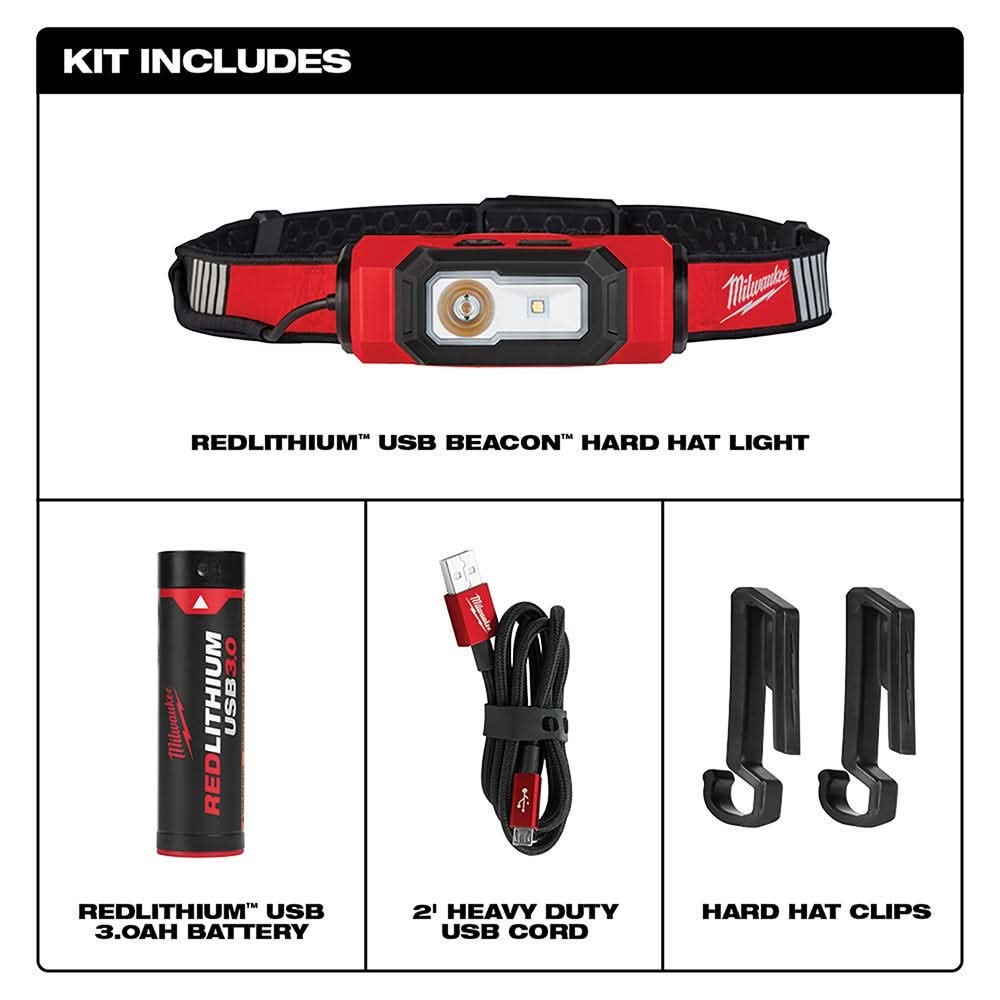 Milwaukee REDLITHIUM USB Bluetooth Ear Buds with USB Rechargeable BEACON 600-Lumen Hard Hat Light
