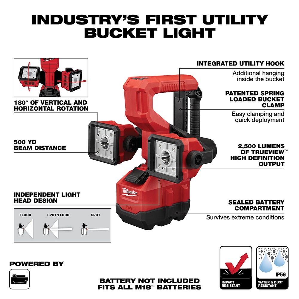 Milwaukee 2122-20 M18 Utility Bucket Light, Tool Only