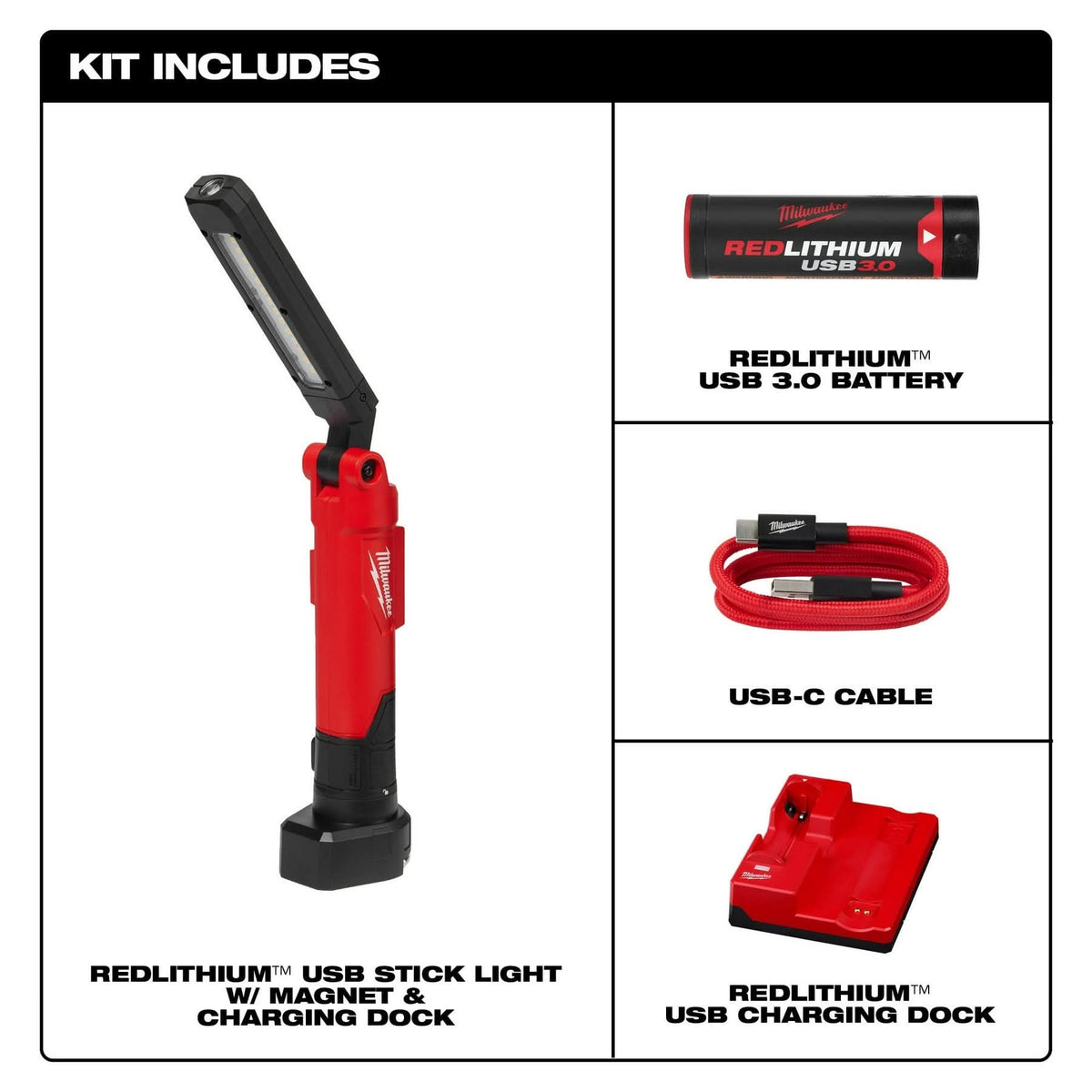Milwaukee 2128-22 REDLITHIUM USB Stick Light W/ Magnet & Charging Dock Milwaukee 2128-22 REDLITHIUM USB Stick Light W/ Magnet & Charging Dock