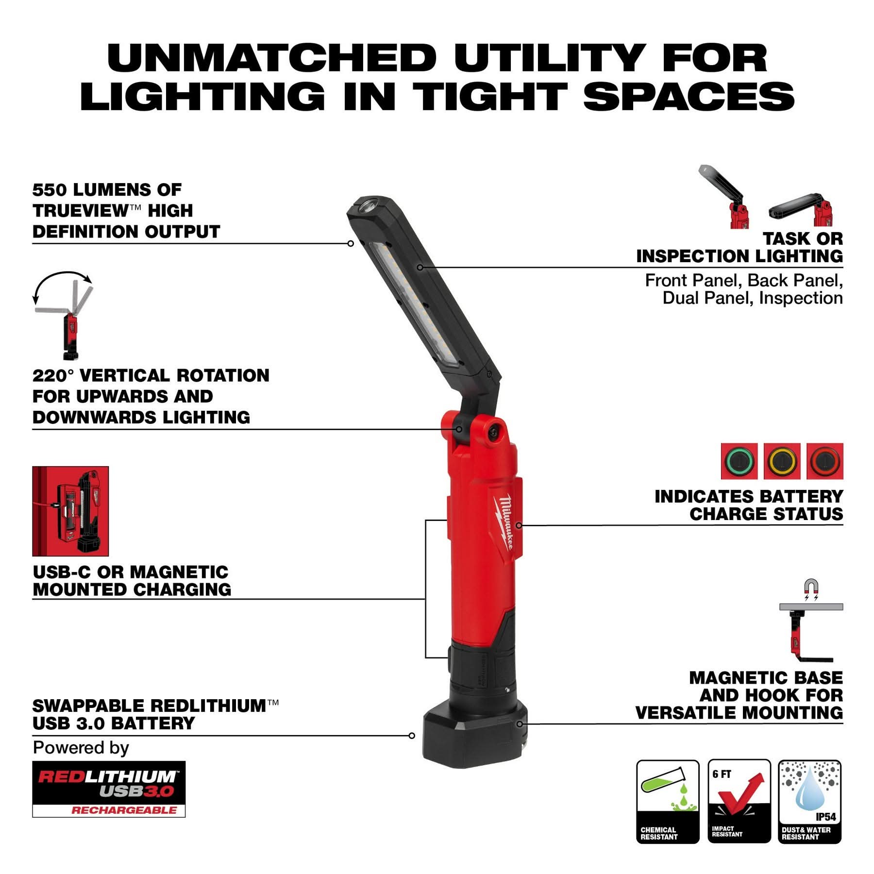 Milwaukee 2128-22 REDLITHIUM USB Stick Light W/ Magnet & Charging