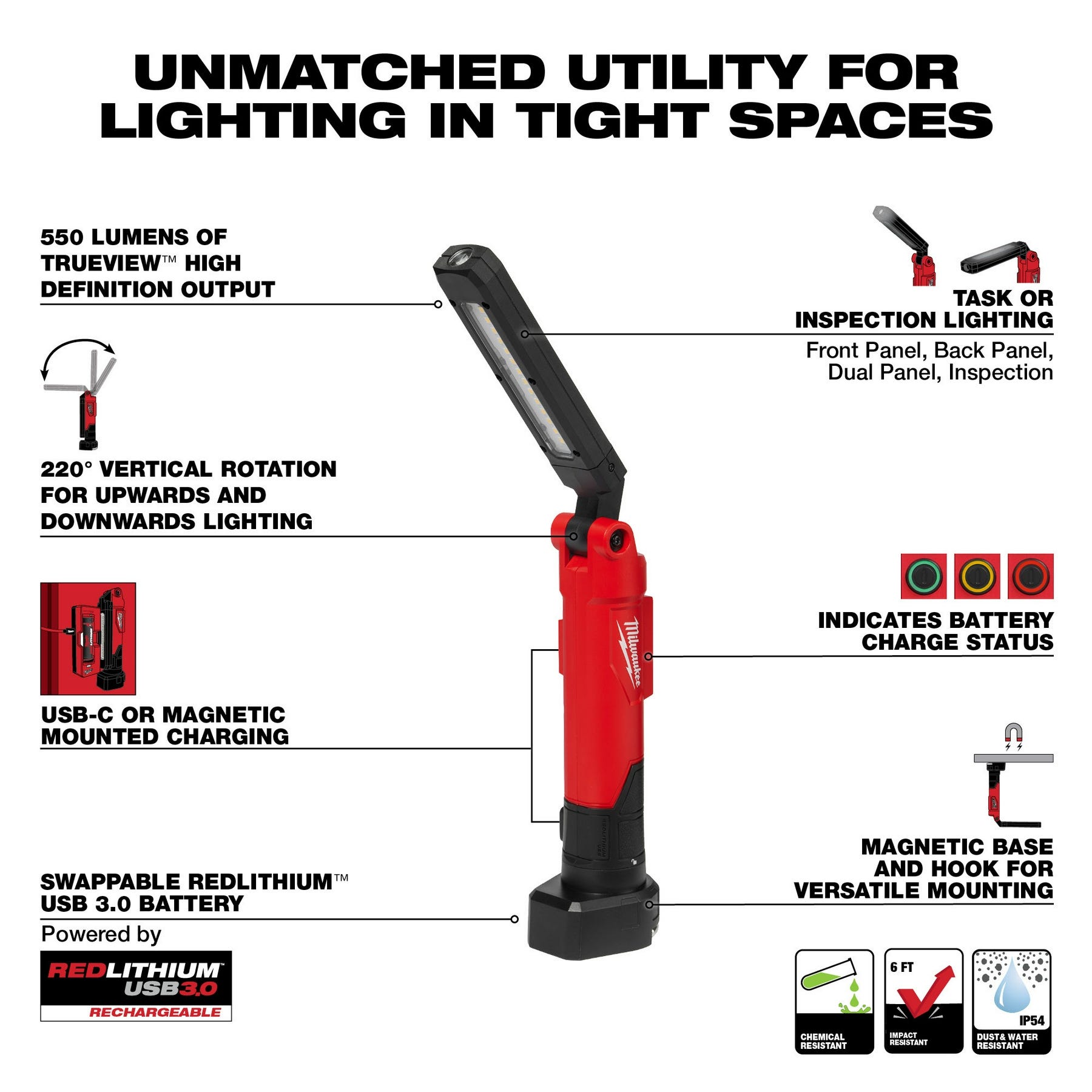 Milwaukee 2128-22 REDLITHIUM USB Stick Light W/ Magnet & Charging Dock