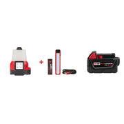 Milwaukee M18 RADIUS Site Light (FM) & ROVER USB Flood Light Set with M18 REDLITHIUM XC 5Ah Battery