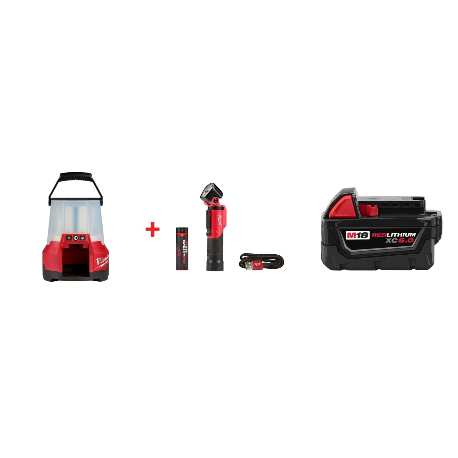Milwaukee M18 RADIUS LED Site Light & Pivoting USB Flashlight Set with M18 REDLITHIUM XC 5.0Ah Battery