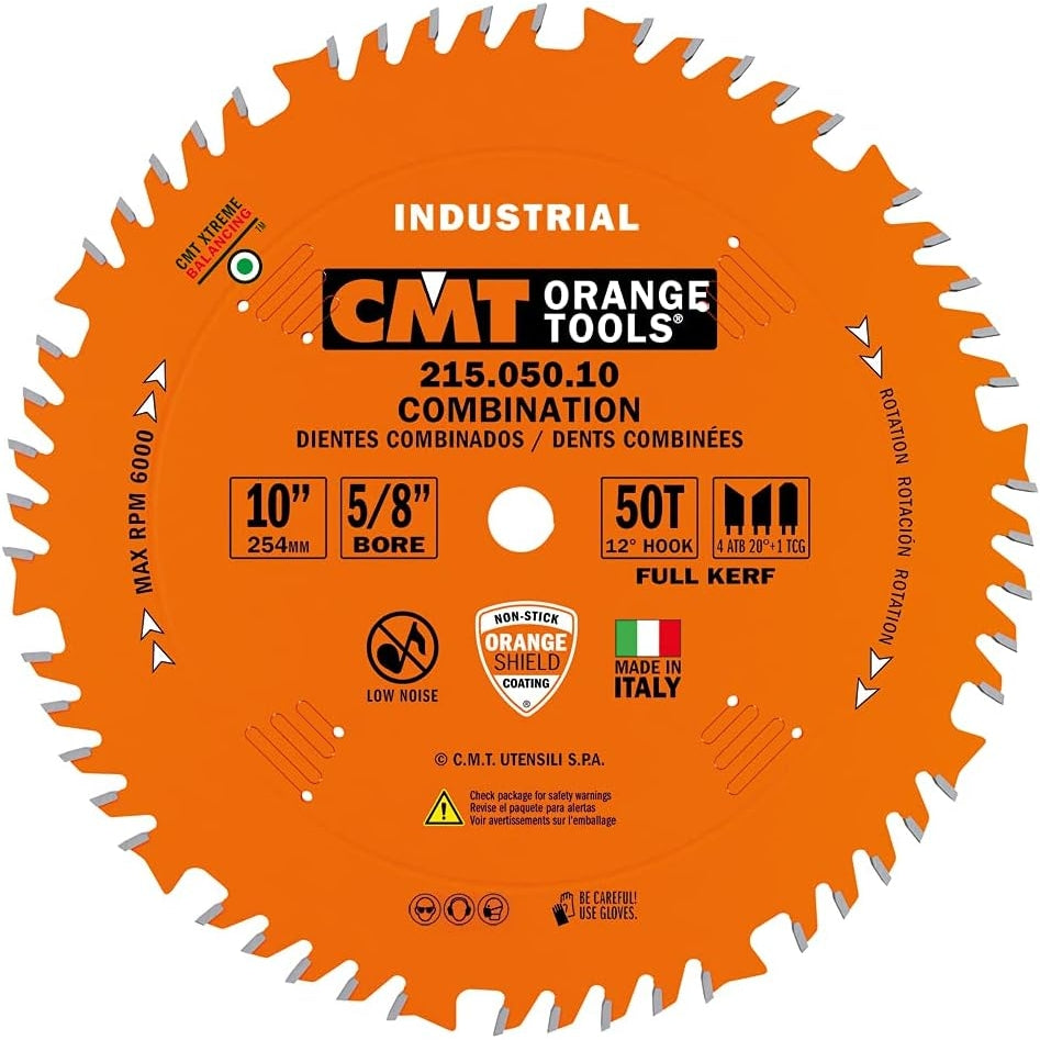 CMT Woodworking Cutting Tools 215.050.10 10 in. 50-Tooth 4ATB+1TCG Industrial Combination Saw Blade