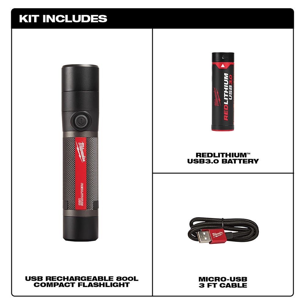 Milwaukee 2160-21 USB Rechargable 800-Lumen Compact Flashlight