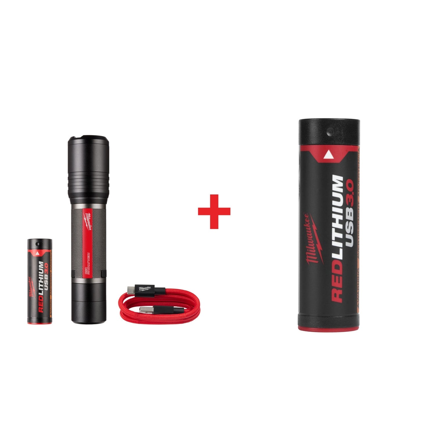 Milwaukee USB Slide Focus Flashlight and Battery Bundle