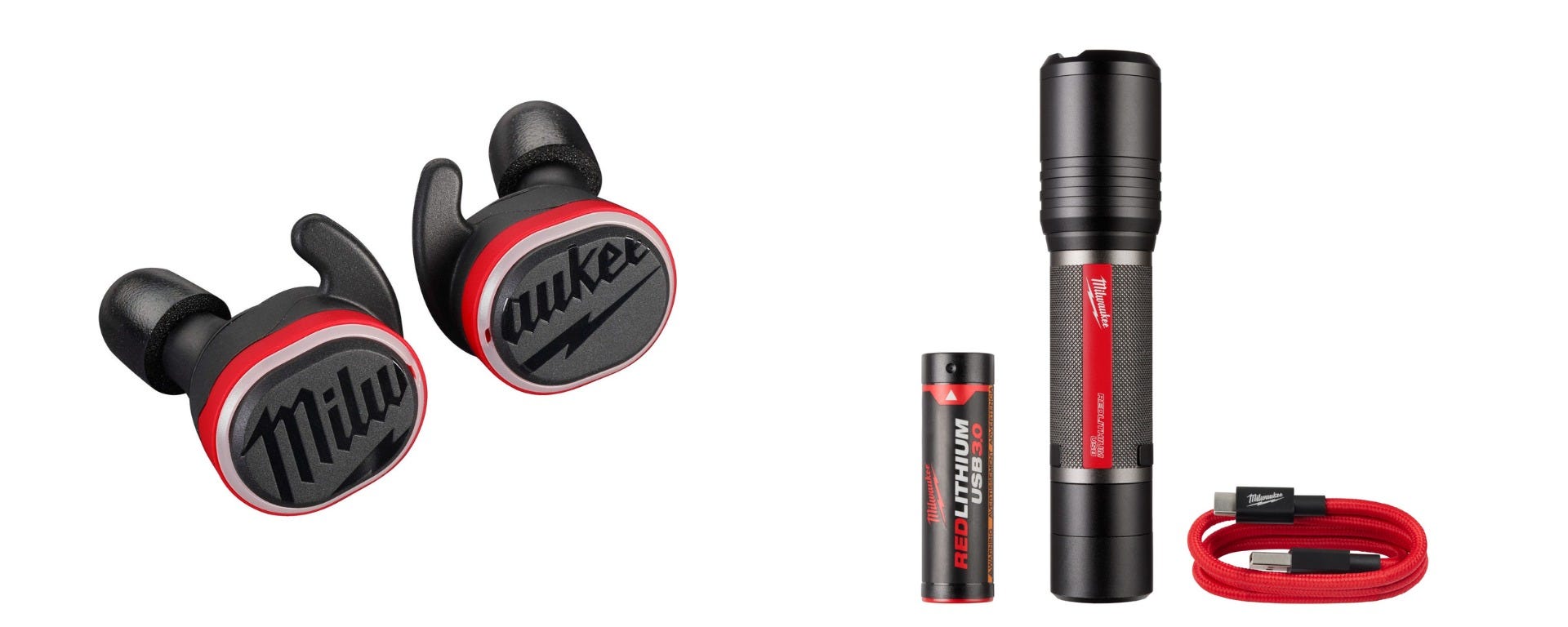 Milwaukee REDLITHIUM USB Bluetooth Jobsite Ear Buds with USB 2,000L Slide Focus Flashlight