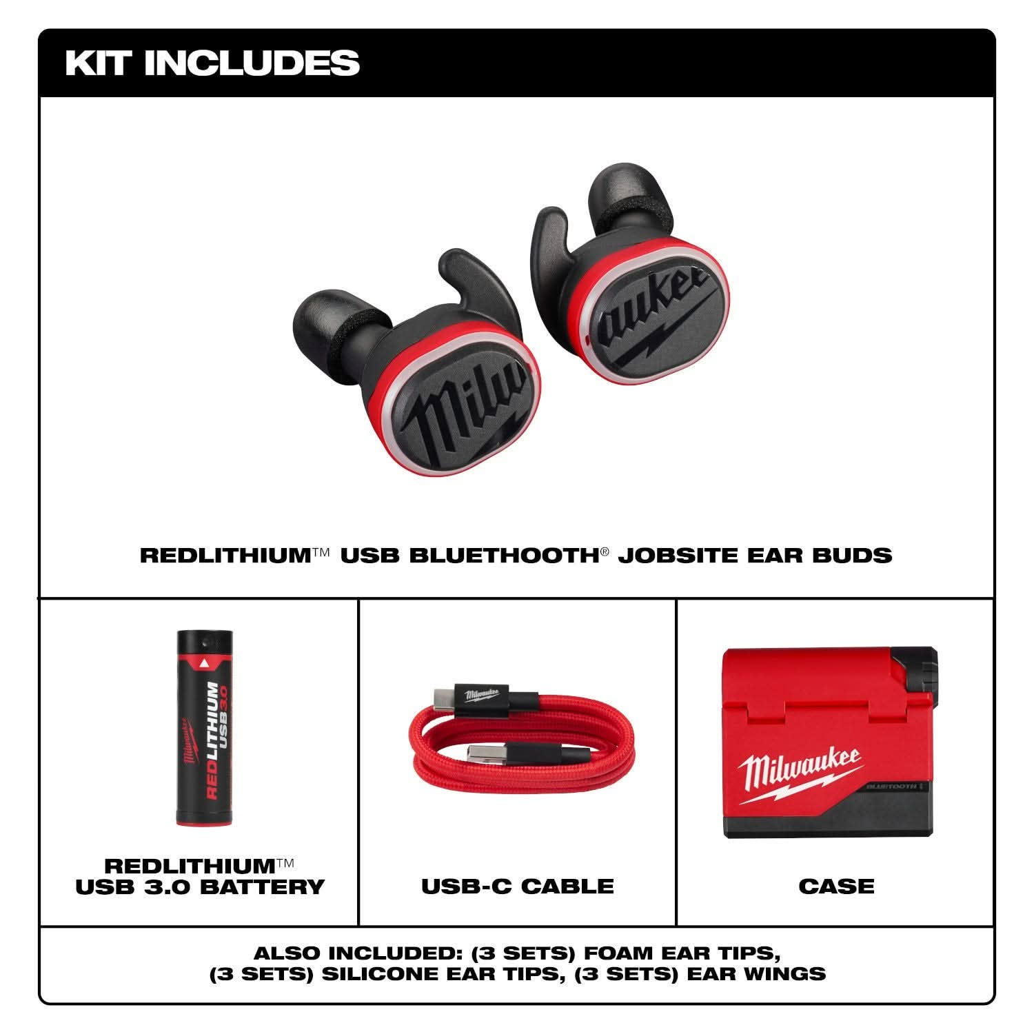 Milwaukee REDLITHIUM USB Bluetooth Ear Buds with USB Rechargeable BEACON 600-Lumen Hard Hat Light