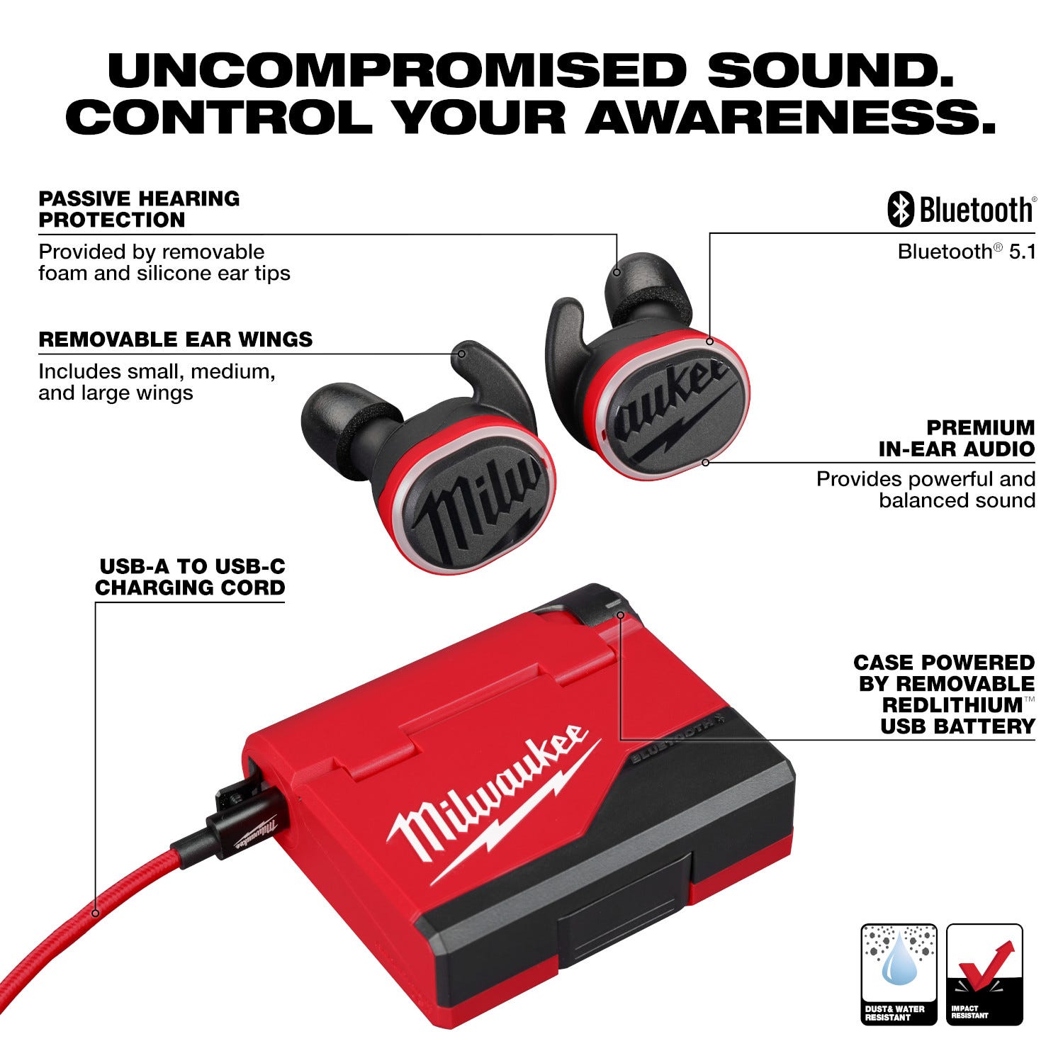 Milwaukee 2191-21 REDLITHIUM USB Bluetooth Jobsite Ear Buds