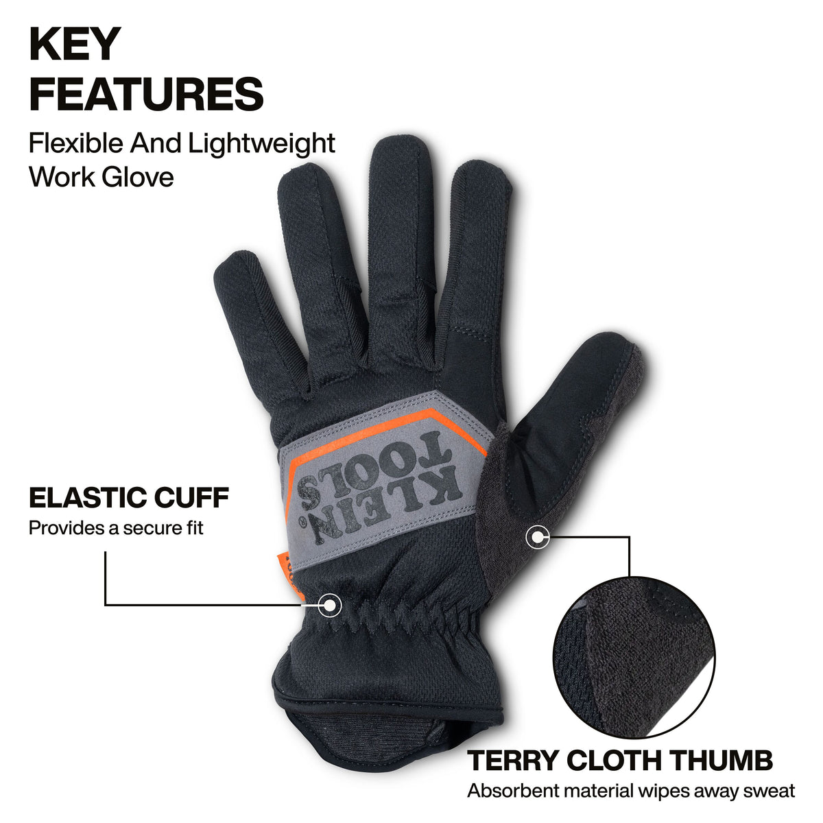 Klein Tools 22020 medium work gloves high-dexterity fit handling small parts and fasteners