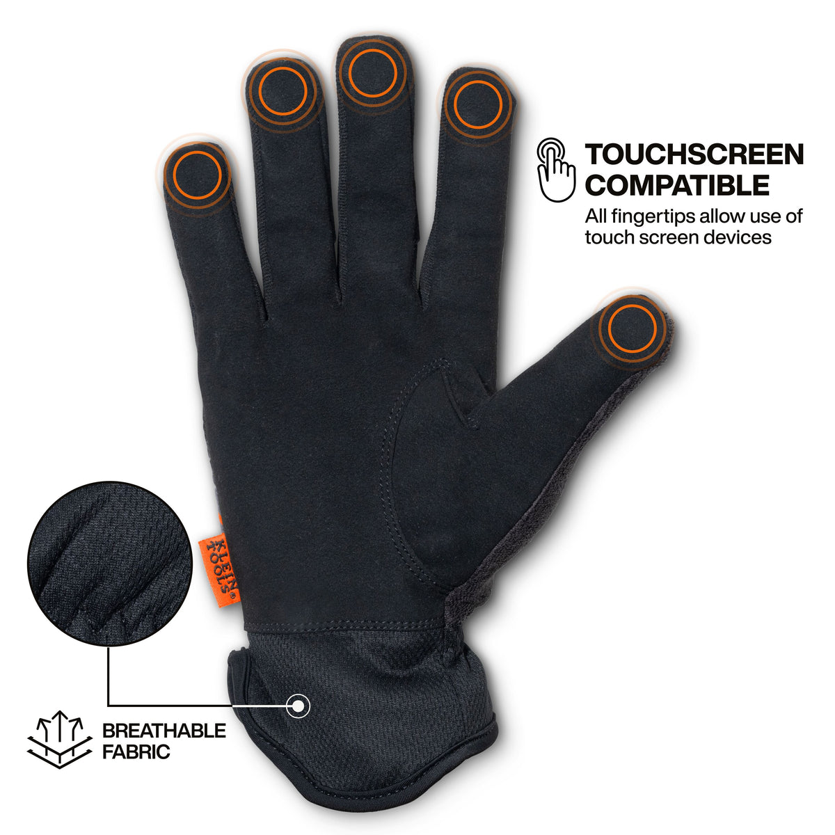 Klein Tools 22021 work gloves terry cloth thumb wiping away sweat on a hot jobsite