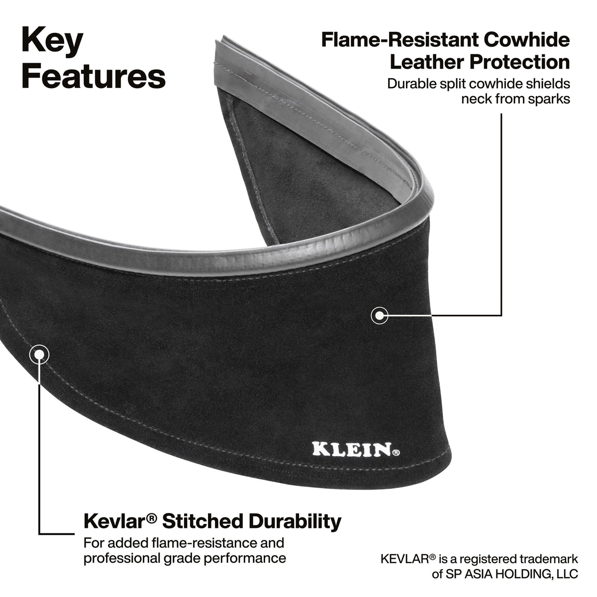 Klein Tools 22051 welding neck guard protecting neck and lower face from sparks and grinding debris